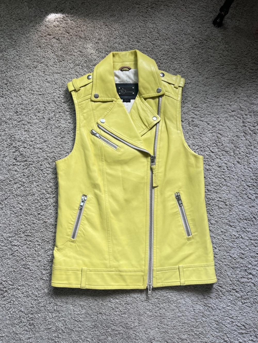 Mackage Fredrica Lamb Leather Moto Vest Yellow Size medium
